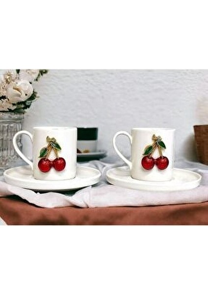 2 Kişilik Beyaz Porselen Fenomen Kiraz Kahve Fincan Takımı Sunum Fincanı fiyatları