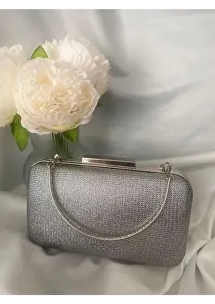 Kumaş Çanta Gümüş Abiye Çanta Taşlı Gece Çantası