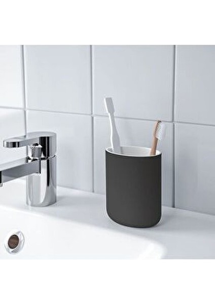 5'li Banyo Seti Çöp Kovası (Çelik) - Diş Fırçalık Sabunluk Tuvalet Fırçası (Porselen) Siyah