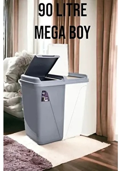 Mega Duo Iki Bölmeli Kirli Çamaşır Sepeti - Banyo Çamaşır Sepeti Renkliler & Beyazlar 90 Lt