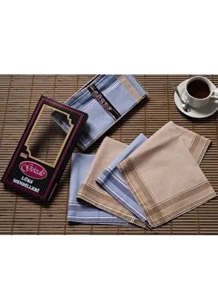 Siyah Kutulu 42X42 cm Düzine 12 Adet Kumaş Mendil-Gm 07