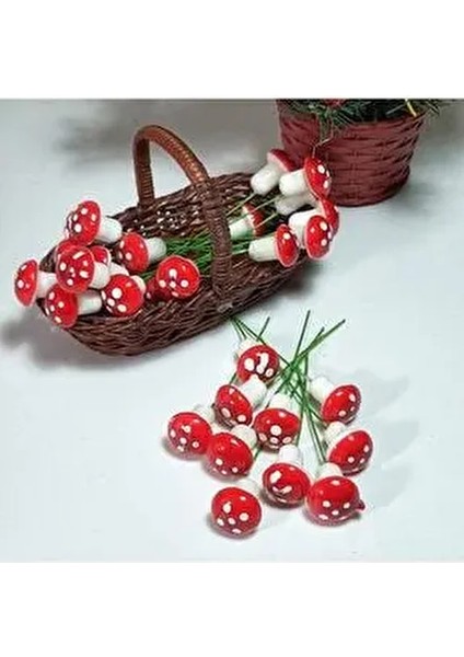 Telli Yapay Mini Mantar Süsü - 10 Adet