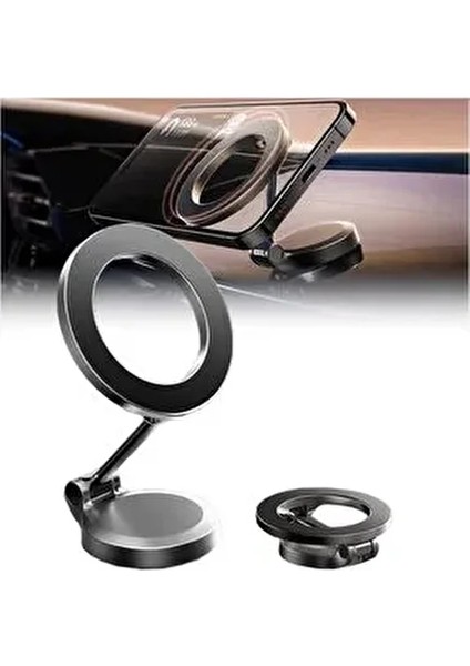 Çinko Alaşım Katlanır Manyetik Araba Içi Magsafe Için Kompakt Cep Telefonu Tutucu 360 ° Dönebilen