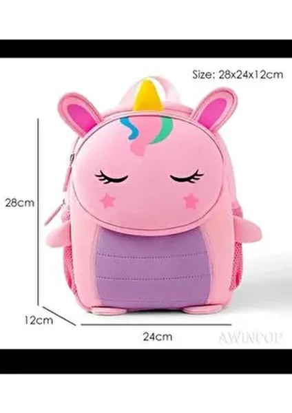 Unicorn Kız Çocuk Çantası Ana Okul Sırt Çantası Kreş Çantası Pembe 0-6