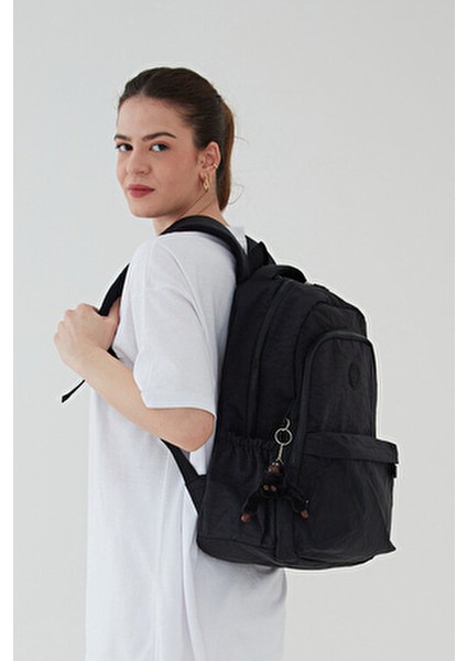 Unisex Büyük Boy Çok Gözlü Okul Seyahat Sırt Çantası Siyah Krinkıl Su Geçirmez Tekstil fiyatları