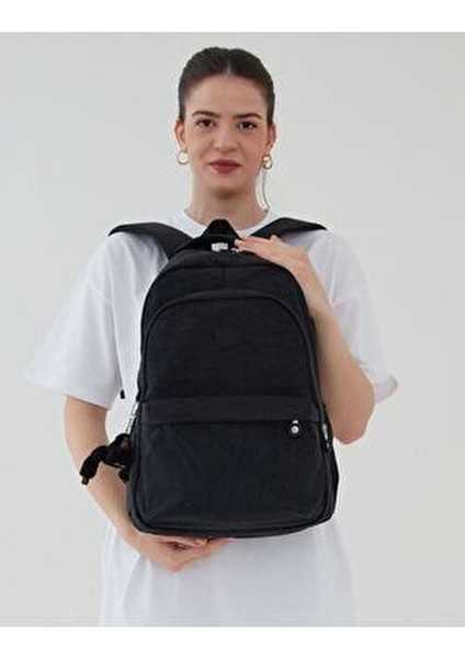 Unisex Büyük Boy Çok Gözlü Okul Seyahat Sırt Çantası Siyah Krinkıl Su Geçirmez Tekstil modelleri