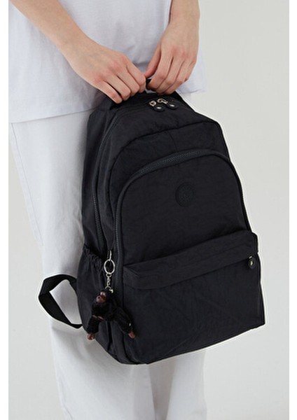 Unisex Büyük Boy Çok Gözlü Okul Seyahat Sırt Çantası Siyah Krinkıl Su Geçirmez Tekstil