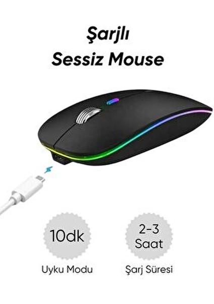 Ekru Kablosuz Wireless 2.4g Bluetooth Sessiz Mouse Şarj Edilebilir Ergonomik Tasarımlı Rgb Renkli fiyatları