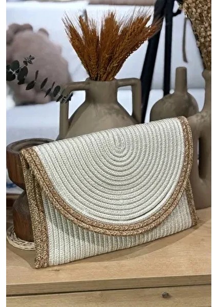 Kadın Hasır Zarf Portföy Clutch Çanta Elde Kullanıma Uygun Basic Koleksiyon 30x20 cm
