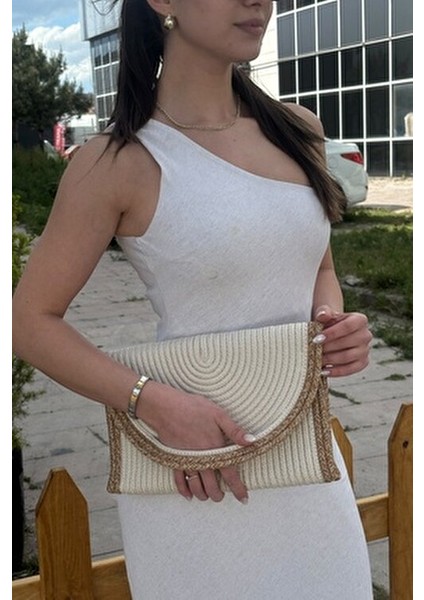 Kadın Hasır Zarf Portföy Clutch Çanta Elde Kullanıma Uygun Basic Koleksiyon 30x20 cm fırsatları