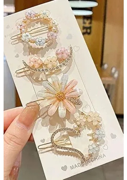 Kadın 4'lü Gold Metal Çiçek Pens Toka Seti