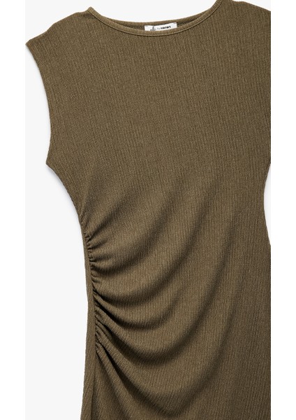 Kolsuz Bisiklet Yaka Asimetrik Bürümcük Drapeli Midi Elbise indirimleri