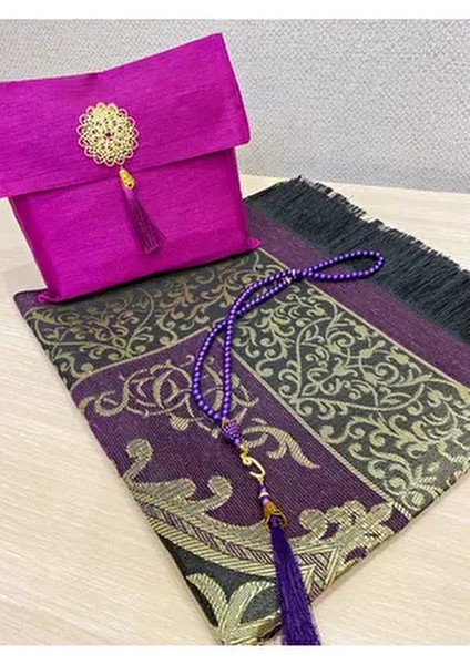 3'lü Şantuk Çantalı Hediyelik Çeyizlik Tesbih Seccade Seti