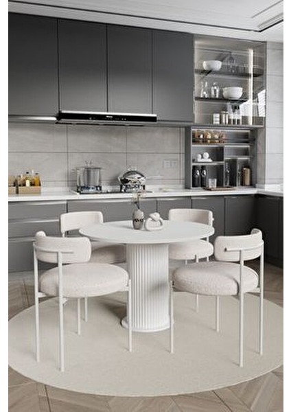 Tian Bohem Ayak 4'lü Teddy Sandalye 90X90 Masa Sandalye Takımı ( Sandalye Bukle Kumaş)