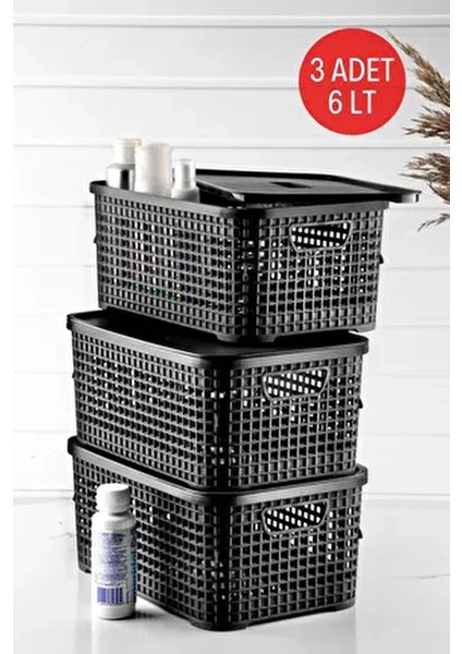 6 Lt. Çok Amaçlı, Kapaklı Saklama Kutusu 3 Adet