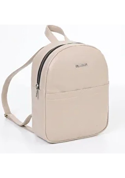 Krem Mini Kadın Sırt Çantası Suni Deri Düz Desenli Basic Koleksiyon