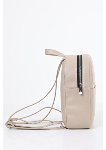 Krem Mini Kadın Sırt Çantası Suni Deri Düz Desenli Basic Koleksiyon modelleri