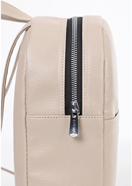 Krem Mini Kadın Sırt Çantası Suni Deri Düz Desenli Basic Koleksiyon fırsatları