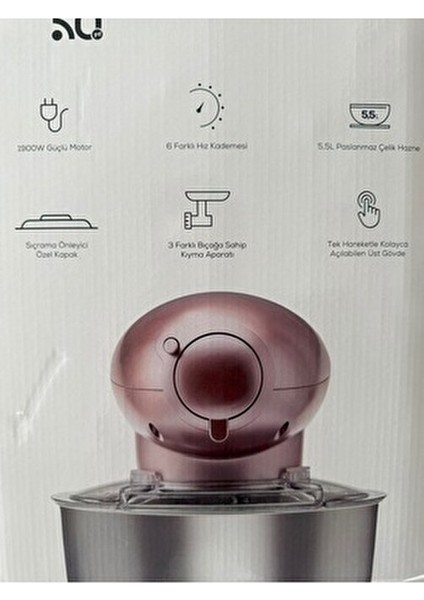 2 Si 1 Arada Kıyma Makinesi & Hamur Yoğurma 5,5 Lt Uyumlu (Kıyma Içli Köfte Aparatlı)