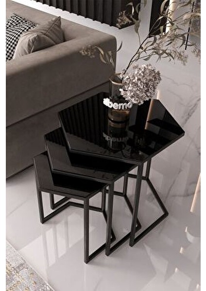 Usta Altıgen Siyah Metal Siyah Cam 3lü Zigon Sehpa fiyatları