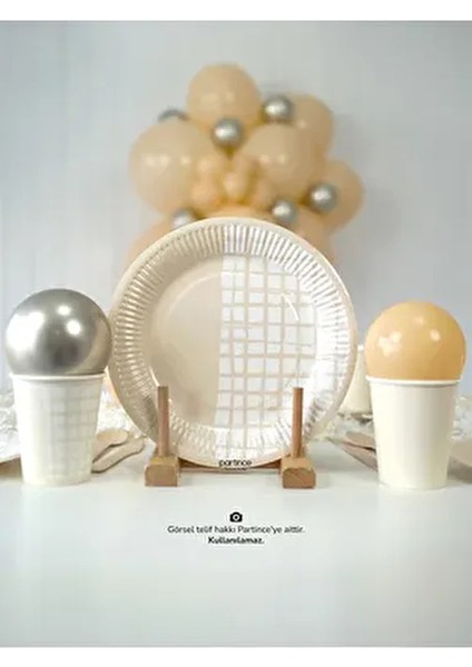 Krem Tabak Bride Safari Kullan At Karton Tabak-Bardak Doğum Günü Parti Seti 16 Kişilik