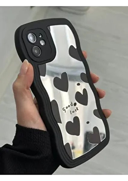 Iphone 11 Uyumlu Aynalı Siyah Kalp Tasarım Dalgalı Kenar Darbe Önleyici Silikon Kılıf fiyatları