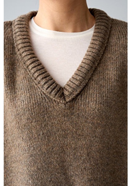 Kadın Vizon V Yaka Fitilli Kenarlı Kolsuz Süveter fiyatları