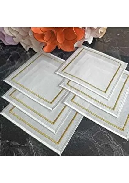 Ekru ve Gold Detaylı Zarif Kokteyl Peçetesi, Kahve Yanı Peçete, Sunum Peçetesi