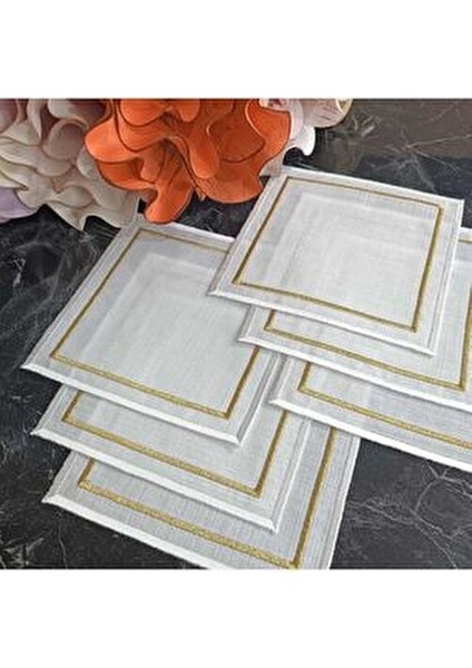 Ekru ve Gold Detaylı Zarif Kokteyl Peçetesi, Kahve Yanı Peçete, Sunum Peçetesi modelleri