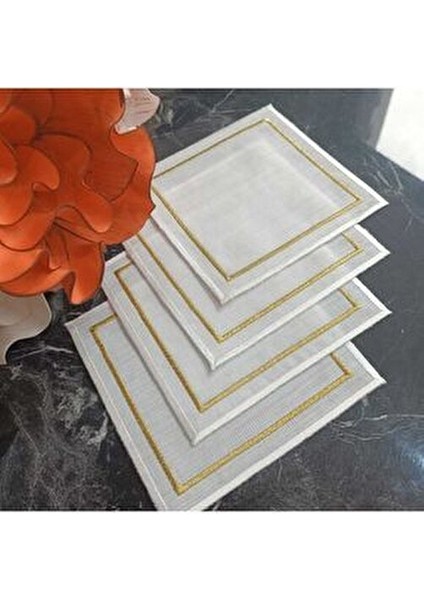 Ekru ve Gold Detaylı Zarif Kokteyl Peçetesi, Kahve Yanı Peçete, Sunum Peçetesi