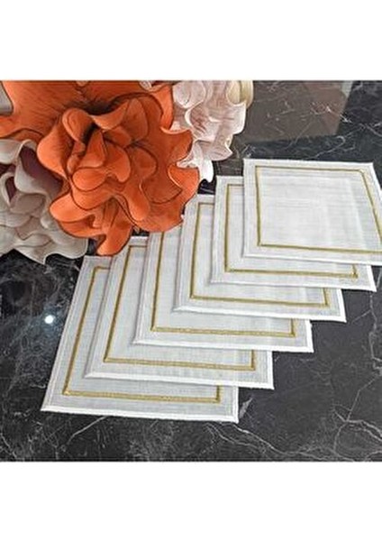 Ekru ve Gold Detaylı Zarif Kokteyl Peçetesi, Kahve Yanı Peçete, Sunum Peçetesi