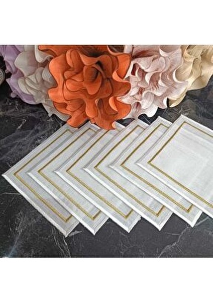 Ekru ve Gold Detaylı Zarif Kokteyl Peçetesi, Kahve Yanı Peçete, Sunum Peçetesi