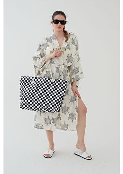 Kadın Plaj Çantası Çok Renkli Fermuarlı Damalı Yeni Sezon 2025 Summer fırsatları