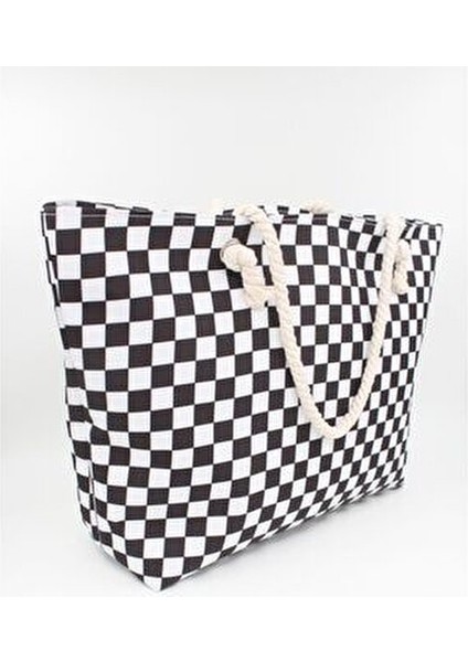 Kadın Plaj Çantası Çok Renkli Fermuarlı Damalı Yeni Sezon 2025 Summer indirimleri