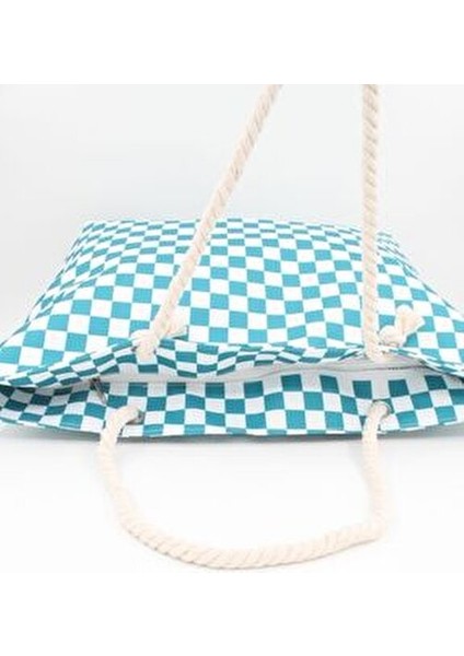 Kadın Plaj Çantası Çok Renkli Fermuarlı Damalı Yumuşak Saplı Yeni Sezon 2025 Summer fırsatları