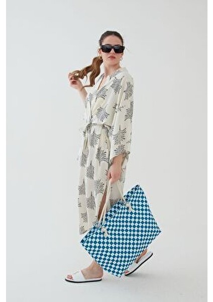 Kadın Plaj Çantası Çok Renkli Fermuarlı Damalı Yumuşak Saplı Yeni Sezon 2025 Summer