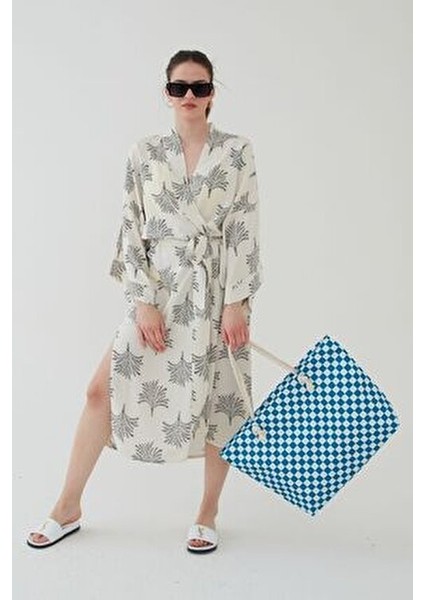 Kadın Plaj Çantası Çok Renkli Fermuarlı Damalı Yumuşak Saplı Yeni Sezon 2025 Summer