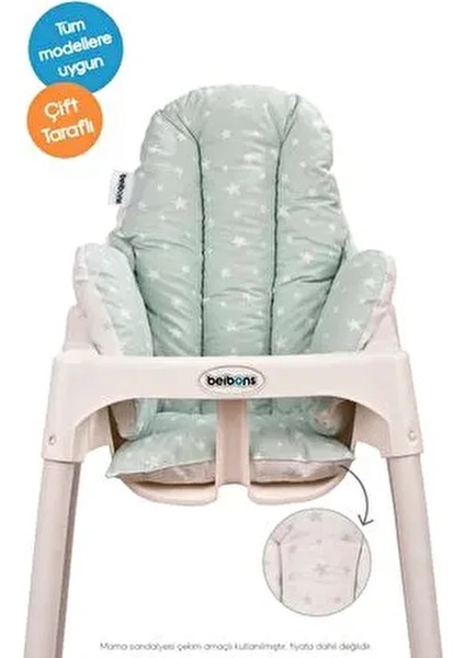 Çift Taraflı Bebek Mama Sandalyesi Minderi - Pamuklu Rahat Elyaf Dolgulu Mama Sandalyesi Yastığı
