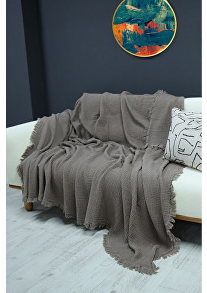 Sütlü Kahve 4 Katlı Çift Taraflı Müslin Koltuk - Çekyat Örtüsü (200 x 220CM) modelleri