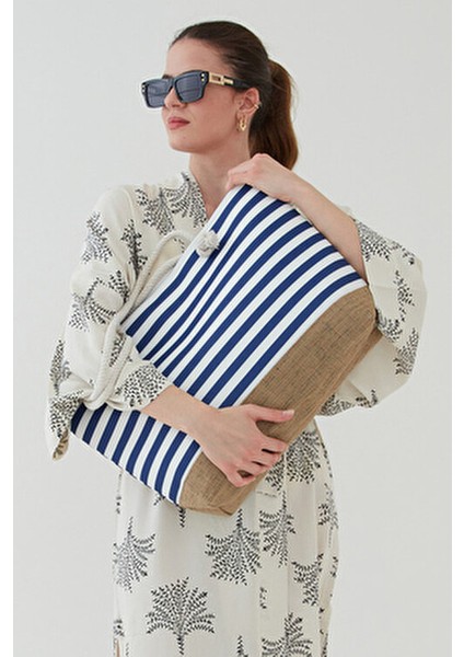 Kadın Plaj Hasır Çanta Jüt Kumaş Piknik Çantası El ve Omuz Çanta ( Cüzdan Hediyeli ) fırsatları