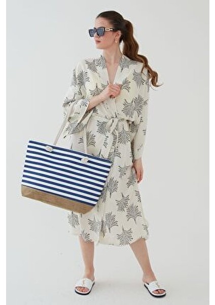 Kadın Plaj Hasır Çanta Jüt Kumaş Piknik Çantası El ve Omuz Çanta ( Cüzdan Hediyeli )