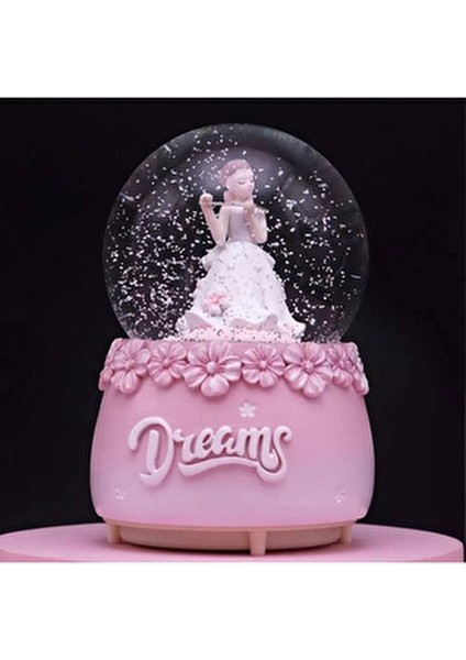 Mavi Keman -Pembe Flüt Çalan Sevimli Kız Kar Küresi Orta Boy fiyatları