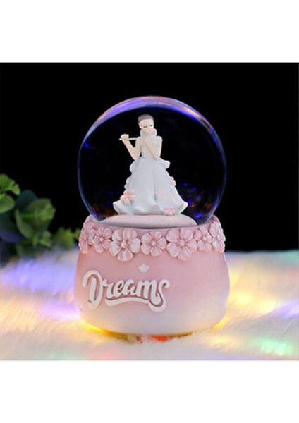 Mavi Keman -Pembe Flüt Çalan Sevimli Kız Kar Küresi Orta Boy modelleri