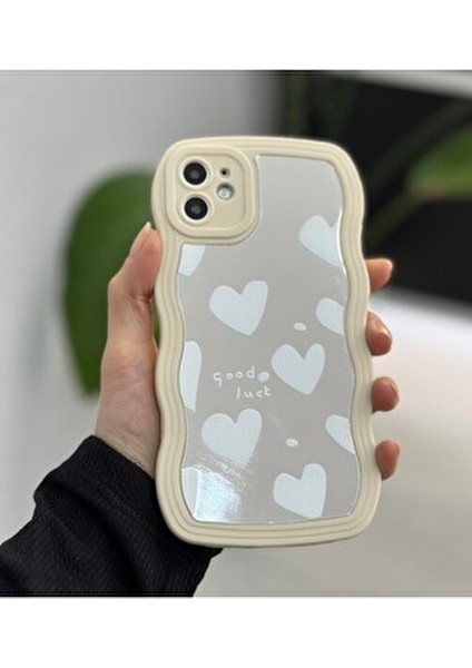 Iphone 11 Uyumlu Aynalı Beyaz Kalp Tasarım Dalgalı Kenar Darbe Önleyici Silikon Kılıf fırsatları