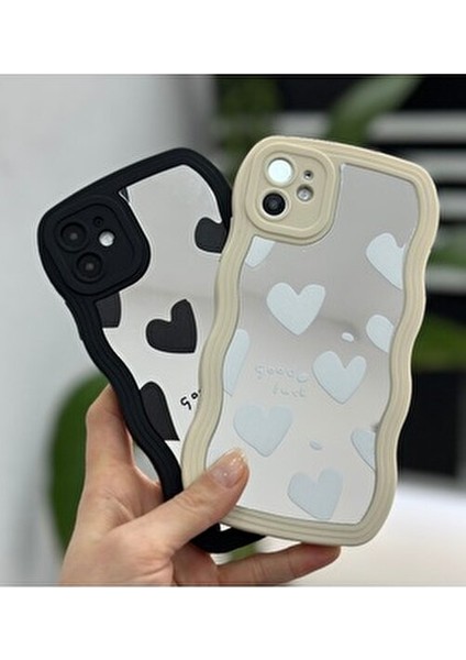 Iphone 11 Uyumlu Aynalı Beyaz Kalp Tasarım Dalgalı Kenar Darbe Önleyici Silikon Kılıf indirimleri