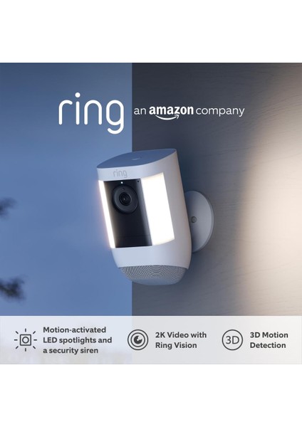 Amazon Ring Spotlight Cam Pro Akülü Güvenlik Kamerası – 2k Video, 3D Hareket Algılama, Çift LED Spot Işık, Geniş Açılı Gece Görüş, Alarm, Kablosuz Kurulum