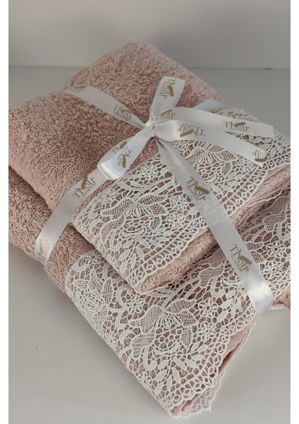 Gipür Dantelli Banyo Havlusu TAKIMI-%100 Pamuk Banyo Seti-Gelin Havlusu-Gül Kurusu fırsatları