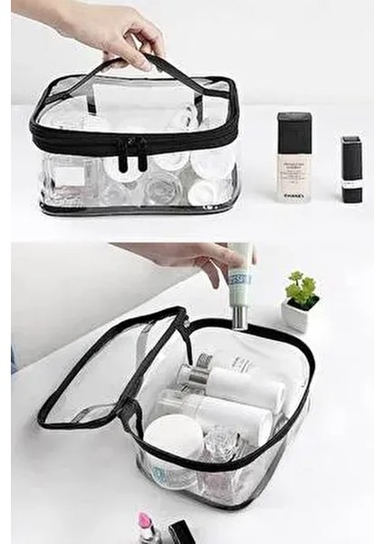 Şeffaf Su Geçirmez Kabin Boy Makyaj Çantası Kadınlar İçin Polyester Materyal