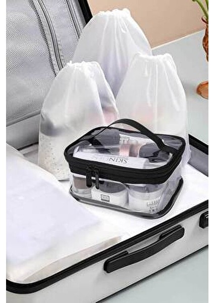 Şeffaf Su Geçirmez Kabin Boy Makyaj Çantası Kadınlar İçin Polyester Materyal