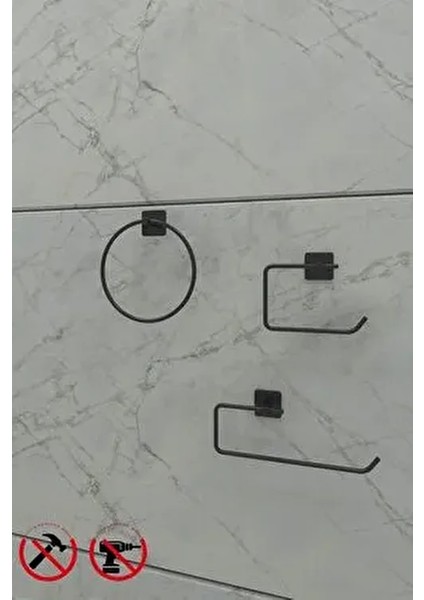 Jasmin Yapışkanlı Siyah Kare 3'lü Banyo Seti | Tuvalet Kağıtlığı, Solo Havluluk, Yuvarlak Havluluk fiyatları